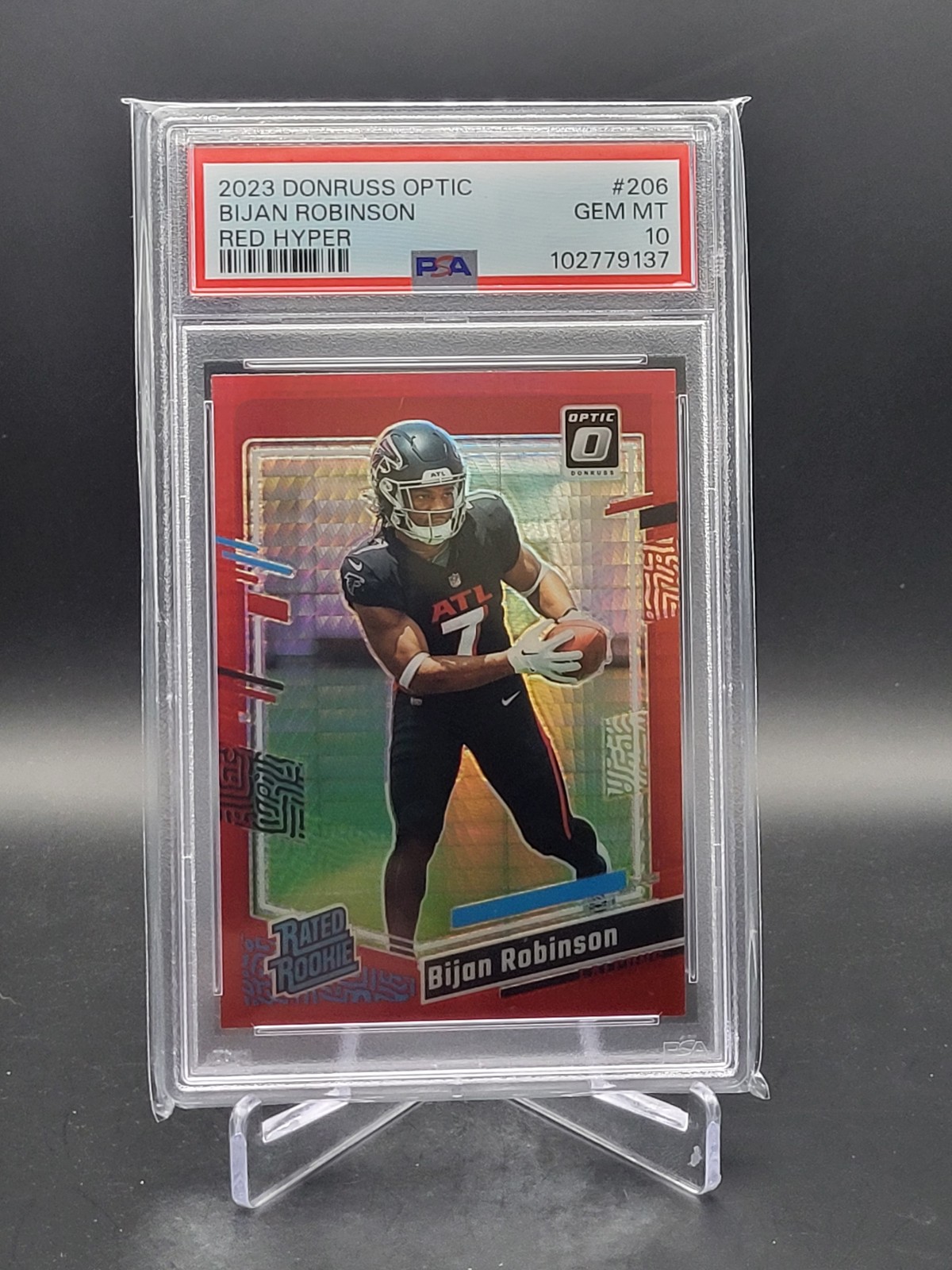 2023 Donruss Optic Bijan Robinson Rated Rookie Red Hyper Prizm Graded PSA Gem 10
