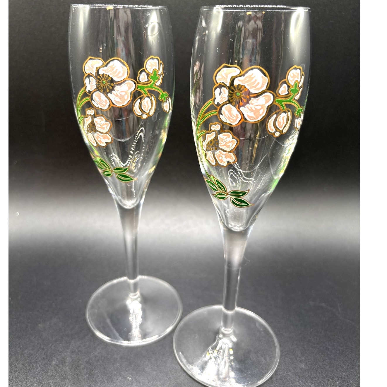White/pink Floral Champagne Flute by Perrier-Jouët Hand Painted Nouveau Glasses