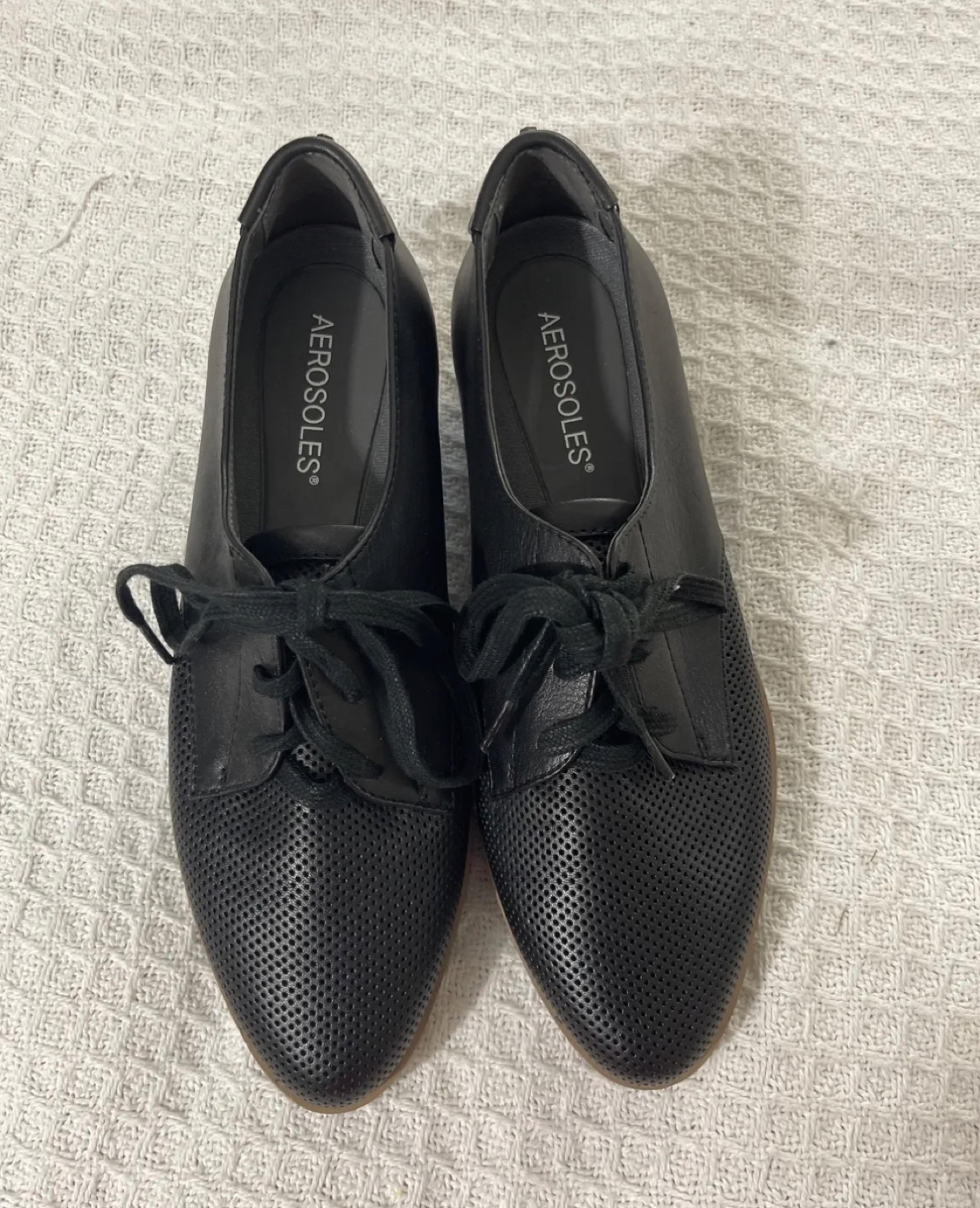 Aerosoles Women's Sidecar Flat Comfort Oxfords, Black Leather Size 7.5