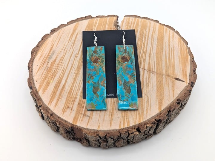 Navajo Mohave Compressed Slab Rectangle Dangle Earrings Handmade NA Jewelry **