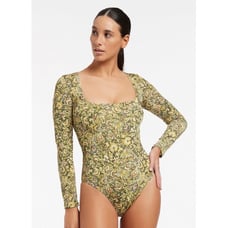 Jets Australia Green Floral Majorelle Trim Surf Long Sleeve SwimSuit Size 10
