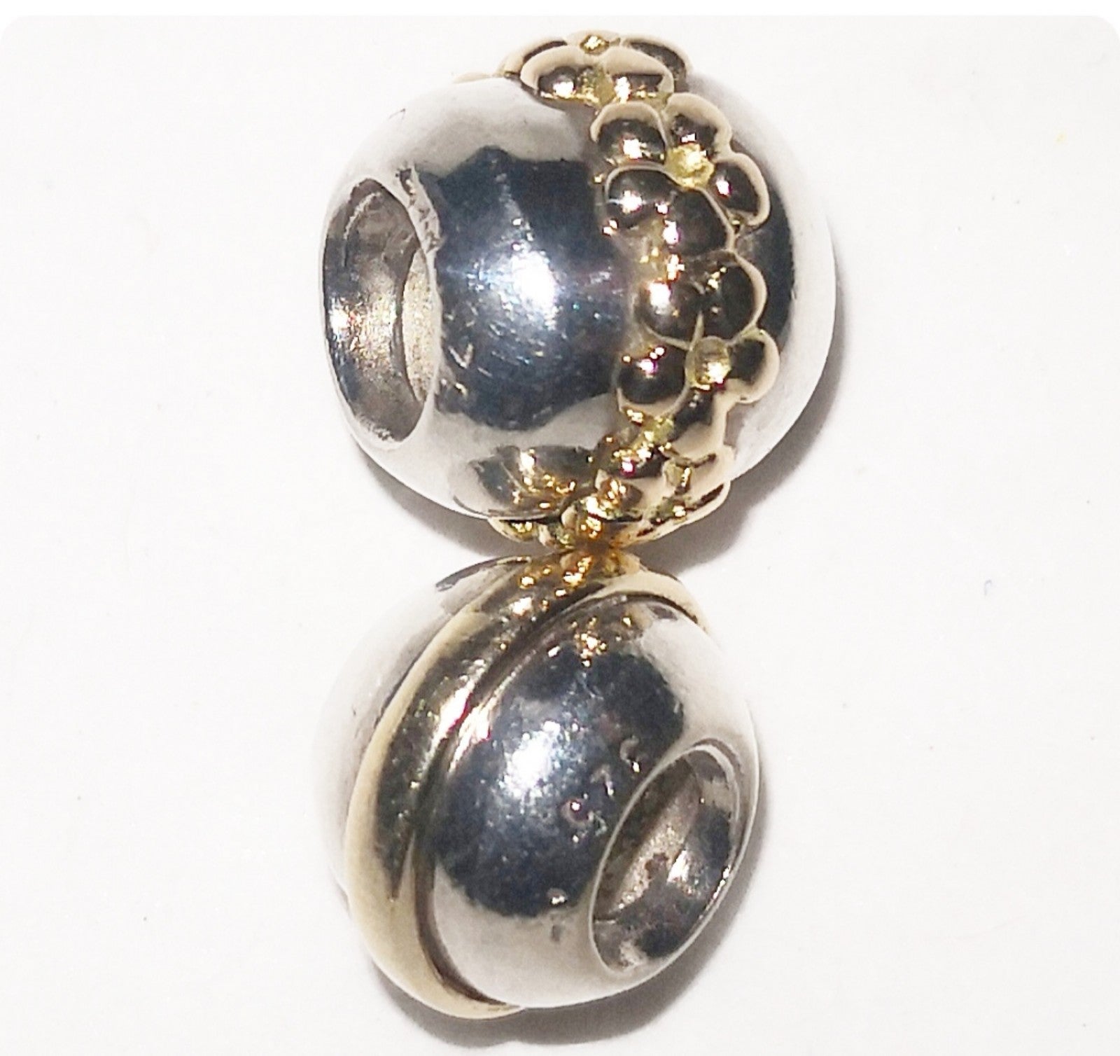 4 Pandora charms TWO Pandora Saturn charms gold accents+TWO Pandora muranos
