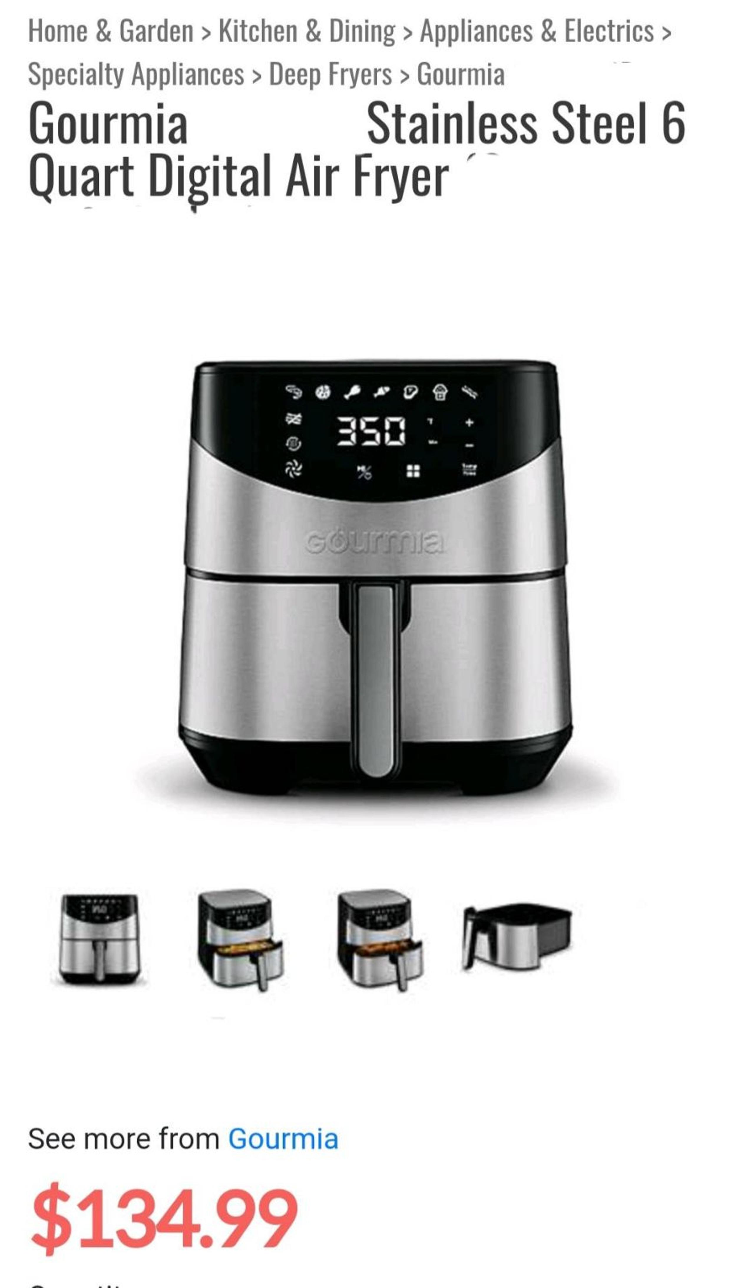 Gourmia 6 Quart Digital Air Fryer Stainl