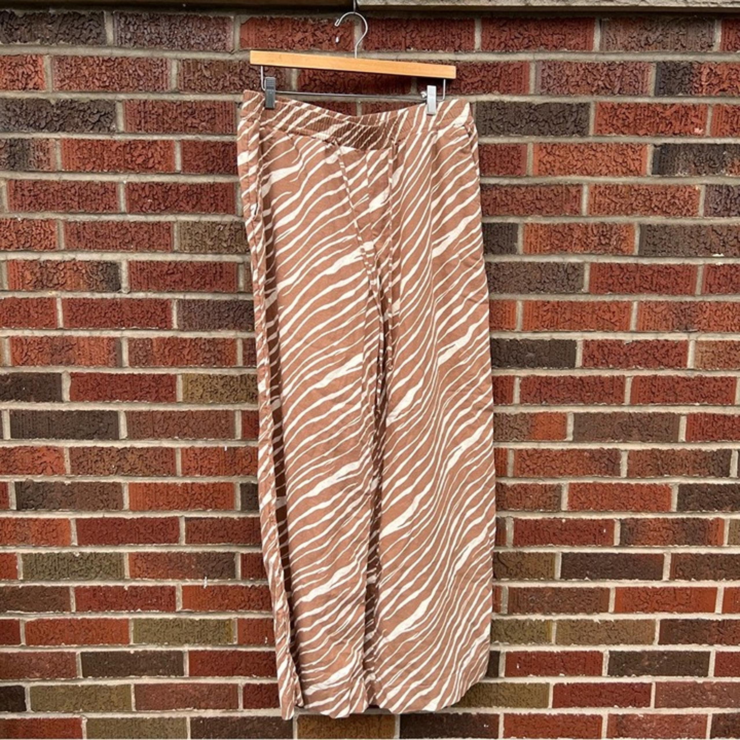 A New Day Tan and Cream Zebra Print High Waisted Linen Wide Leg Pants