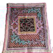 Handmade Peruvian Blanket Embroidered with Multicolored Flowers and Geometric Pa