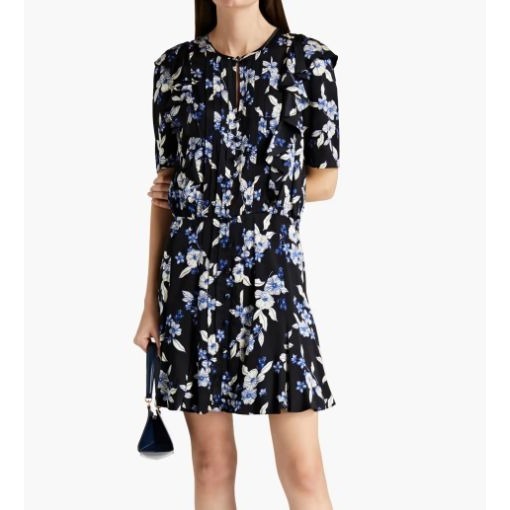 VERONICA BEARD camillie floral print pleated stretch satin silk dress size4