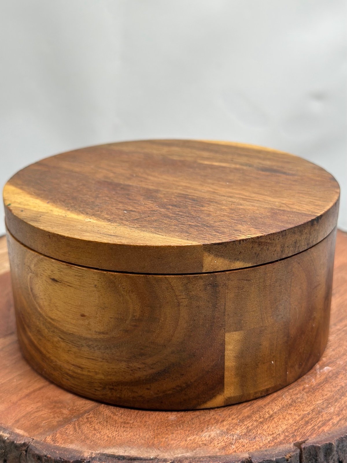 Acacia Wood Sectioned Magnetic Salt Trinket Box Handmade