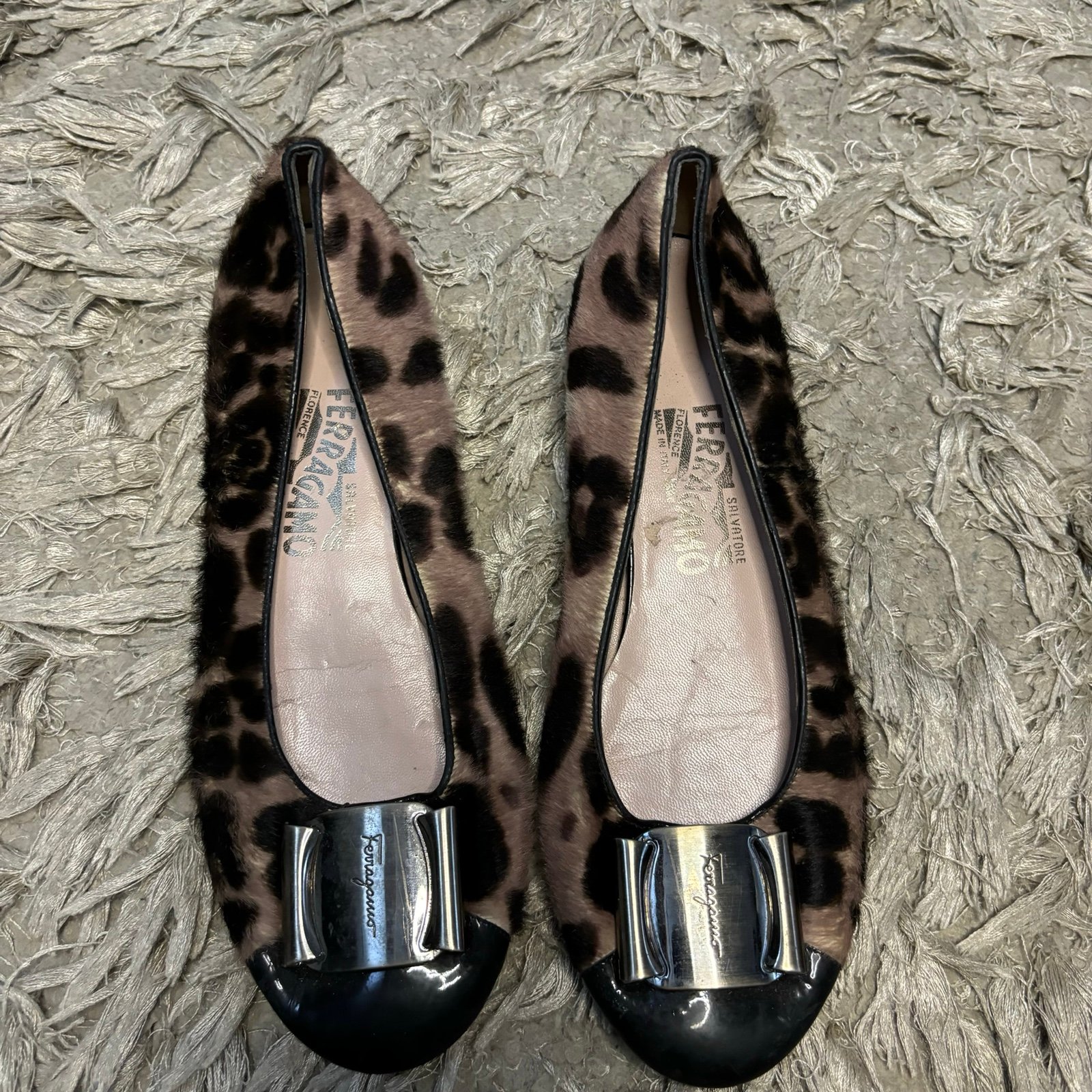 Salvatore Ferragamo Vara pony-style calfskin ballet flats size 7 , pretty good c