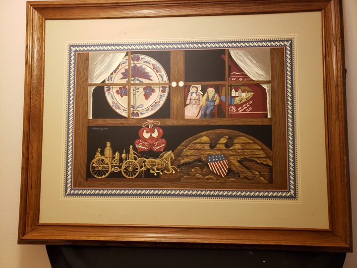 H. Huntington Signed Framed Folk Art Doll Original Oil Painting on 36x46 Canvas