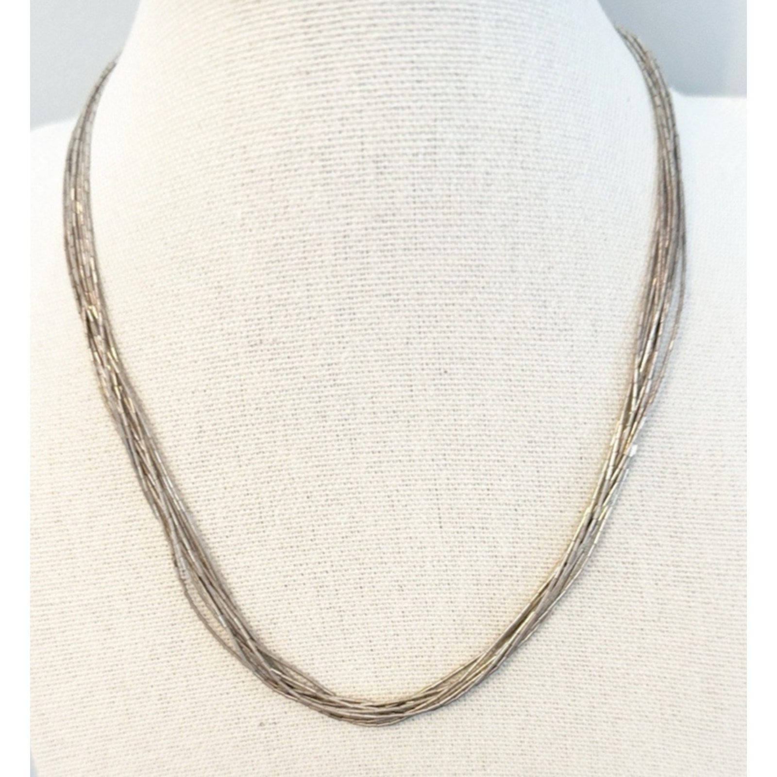 Vintage Liquid Silver Necklace 925 Sterling Multi Strand 16 long Western