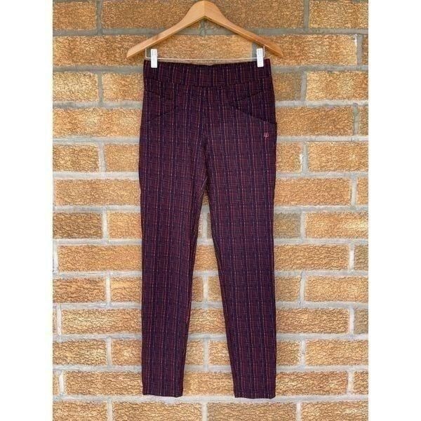 Betabrand plaid orange blue print pants small
