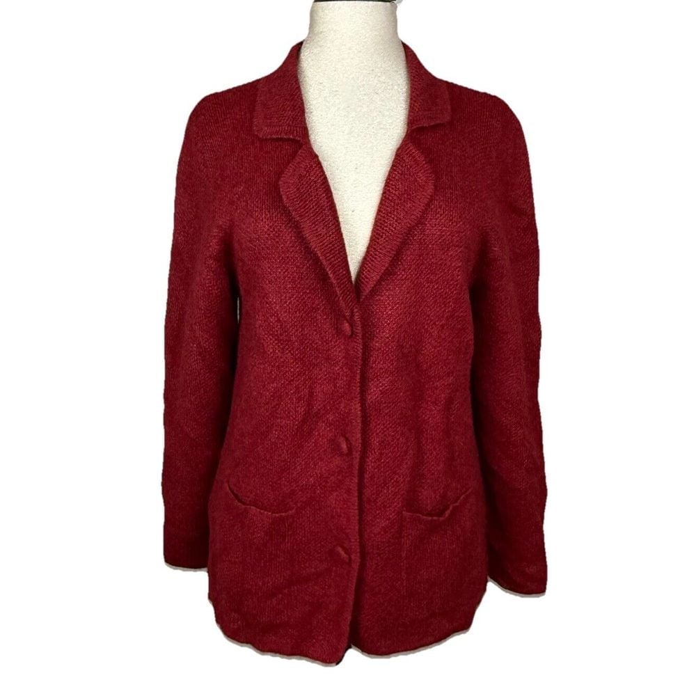 Baby Alpaca Cardigan Sweater Womens L Calidad De Exportacion Red Buttons Knit