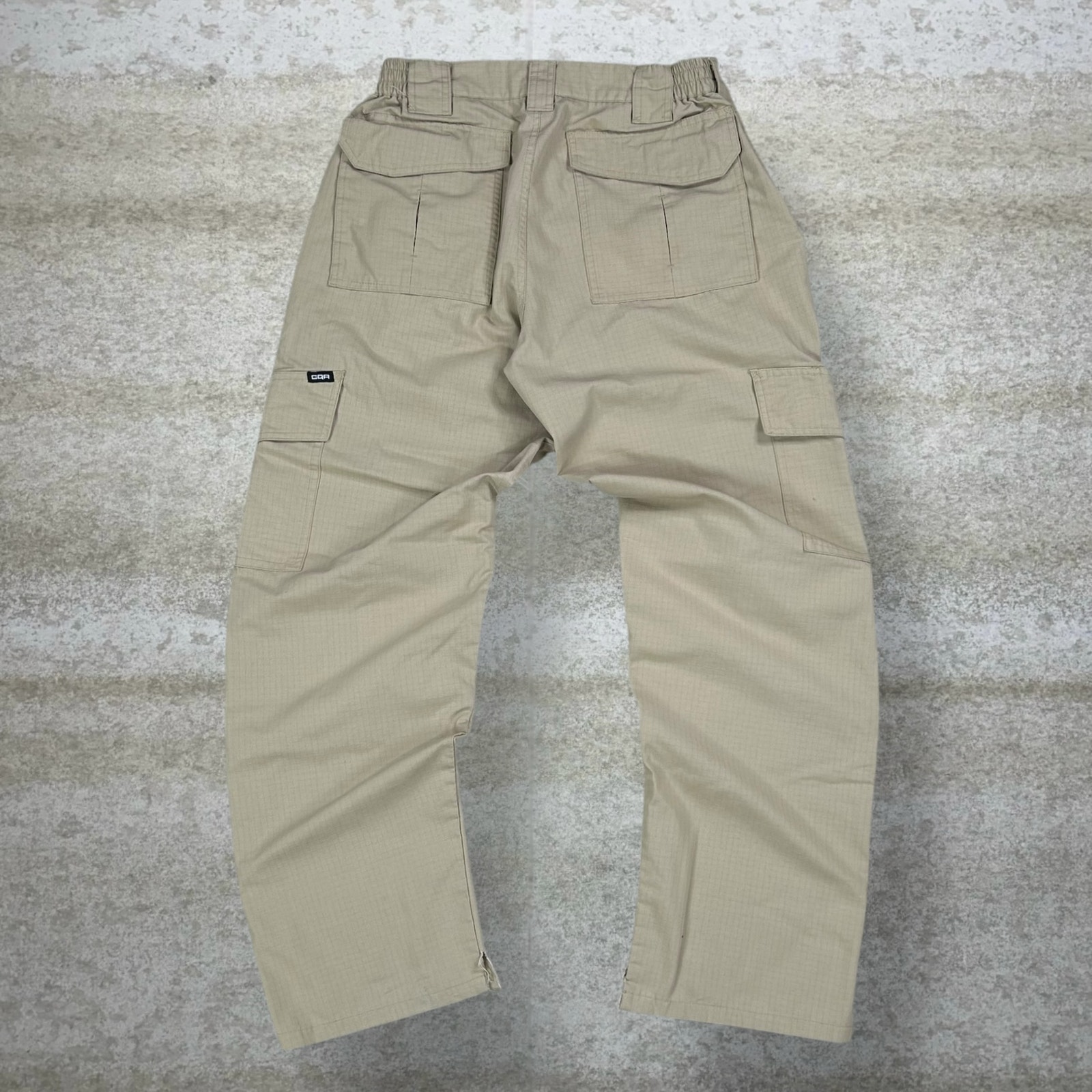 Vintage CQR Tactical Pants Double Knees Tan Cotton Baggy Wide Leg Fit Cargos 90s