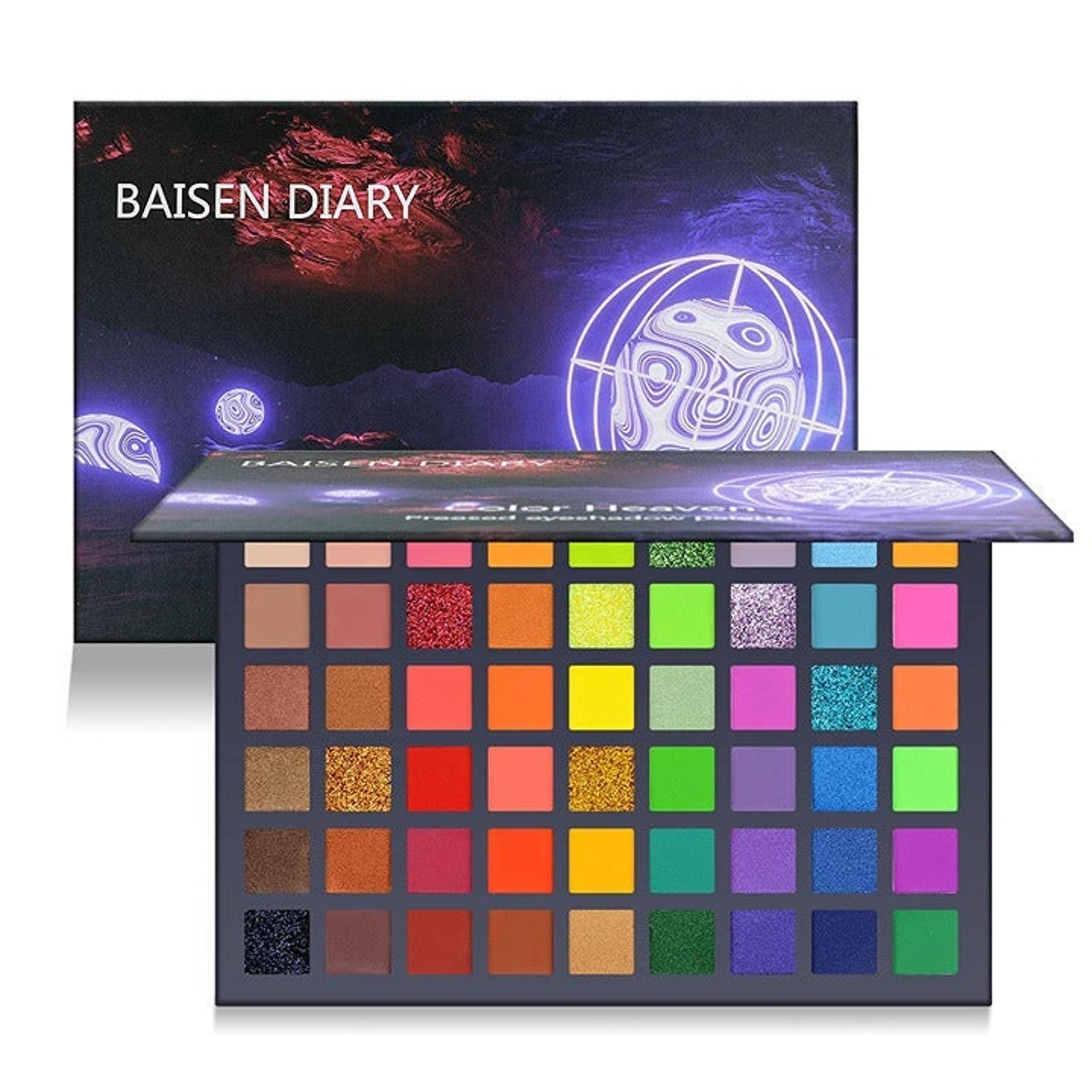 BAISEN DIARY 54 Colorful Eyeshadow Palette, Neon Shimmer Matte Glitter