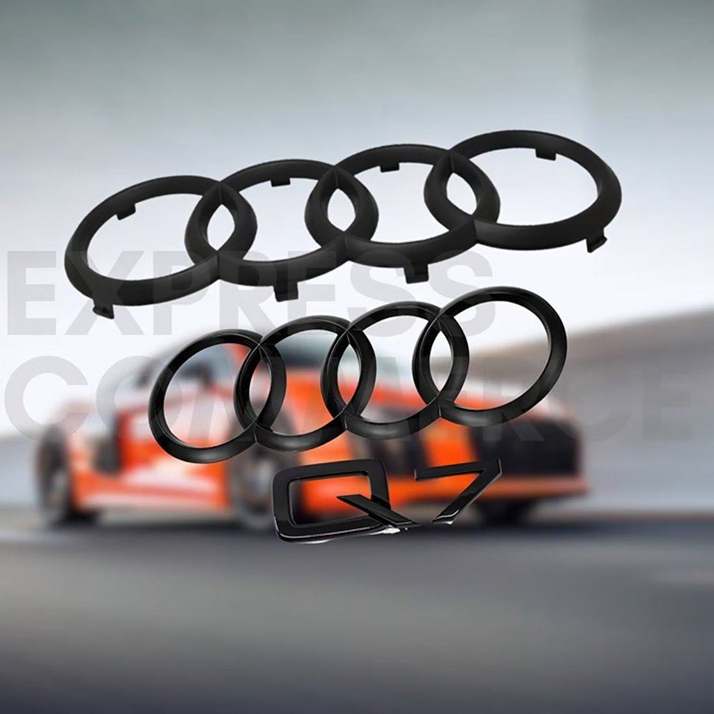 Audi Q7 Rings Emblem Matte Black Front Grill Rear Trunk Badge OEM 3PC Set 2017+