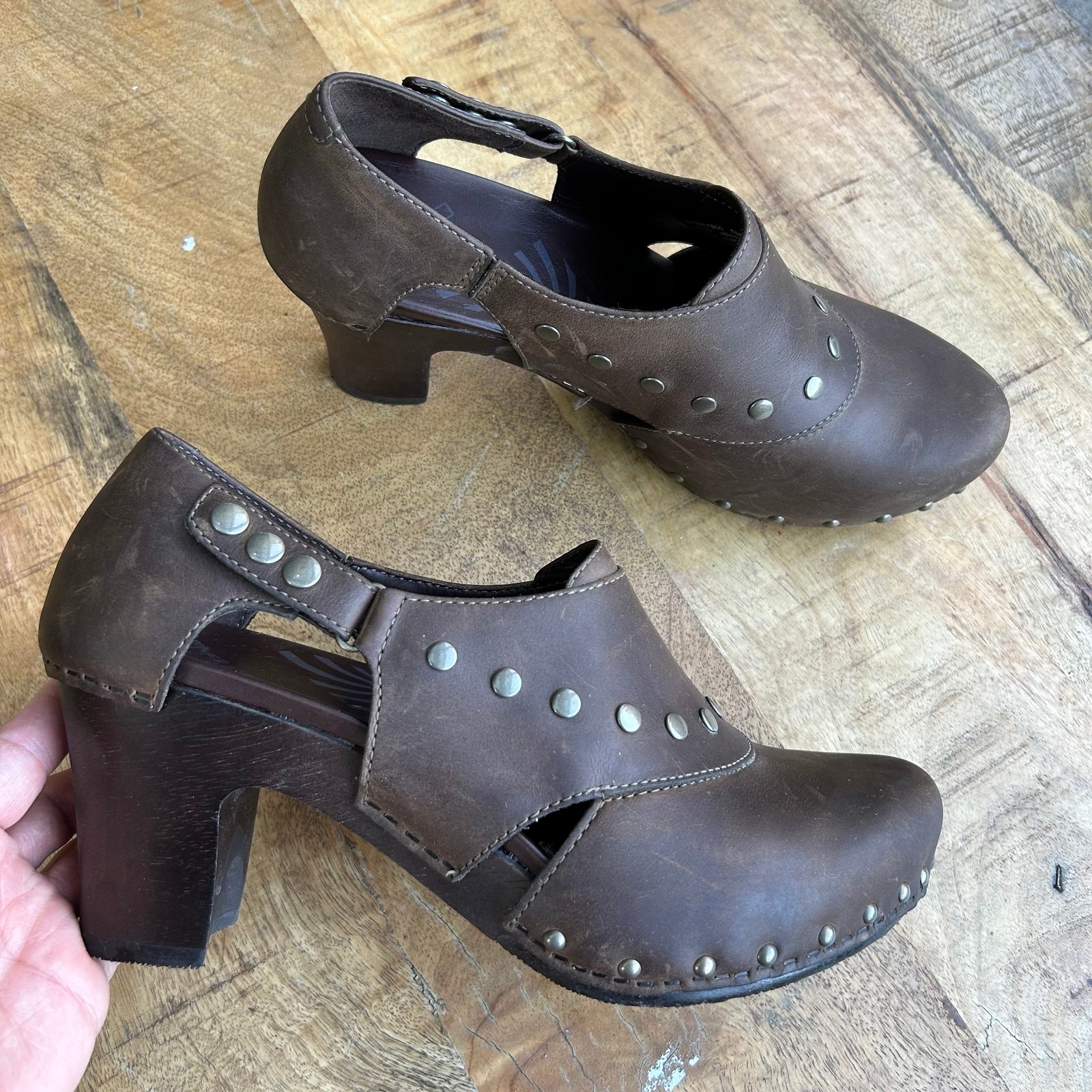 DANSKO distressed Brown Leather Studded Clogs 41