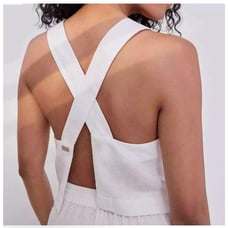 LUNYA Woven White 100% Linen Cross Open back Cropped Tank Top New Sz M