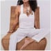 LUNYA Woven White 100% Linen Cross Open back Cropped Tank Top New Sz M