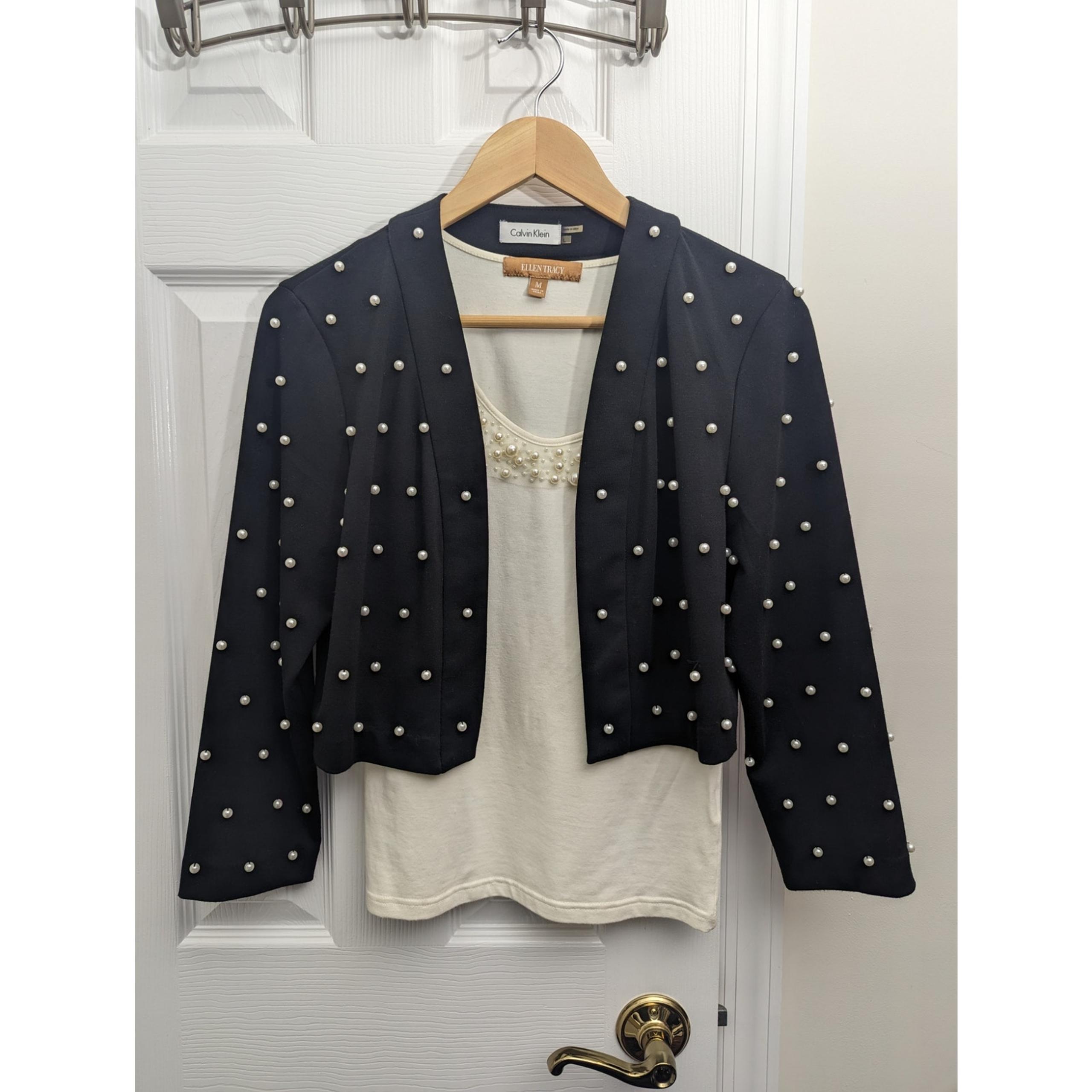 Calvin Klein Sweater Shrug And Ellen Tracy Top Pearl Bejeweled Wedding Formal