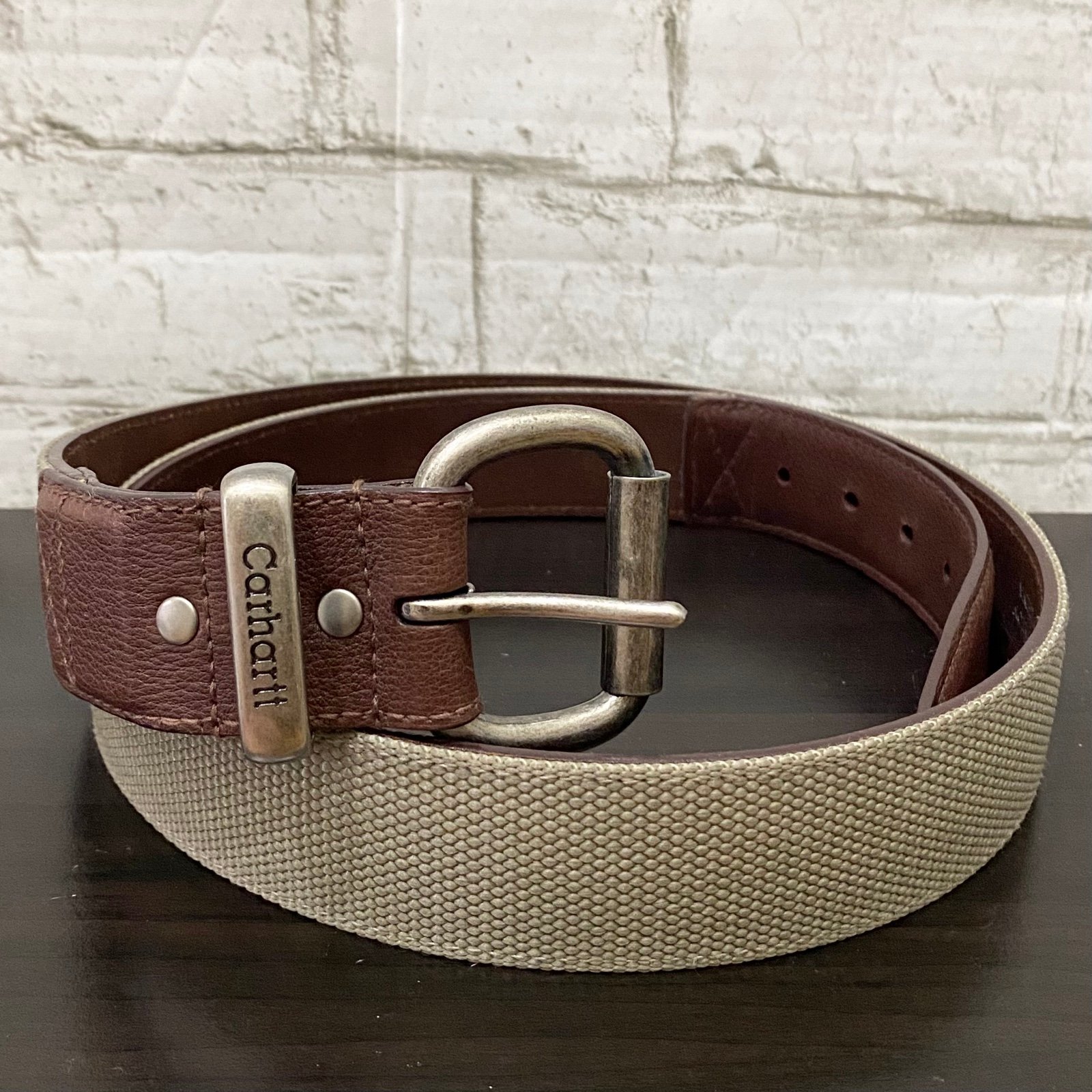 CARHARTT 100% Cowhide Leather A159 Tan Pewter Buckle Belt Size 44