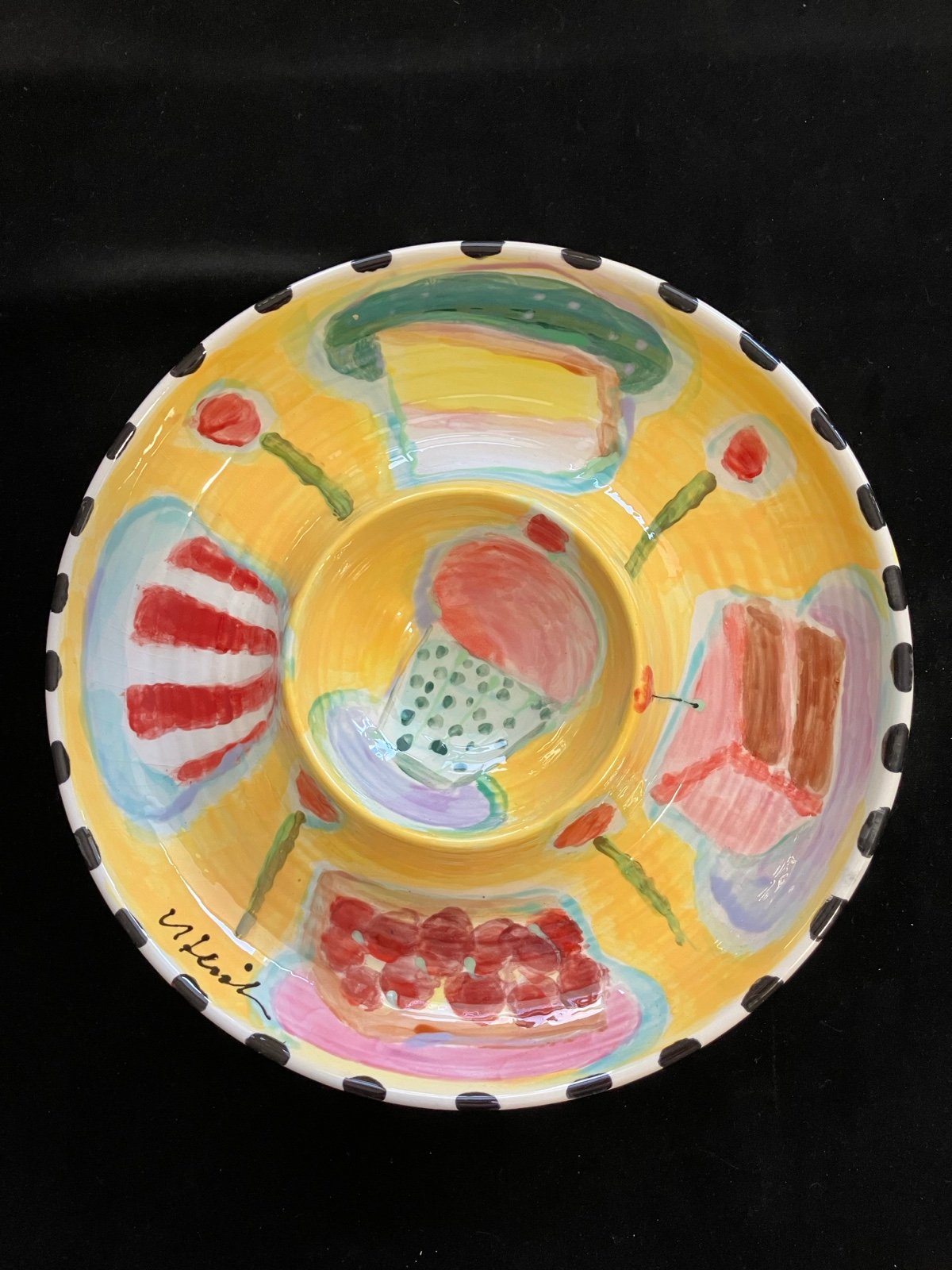 Hand painted “Delicious Dessert “Ceramic Chip And Dip 12” Original Design