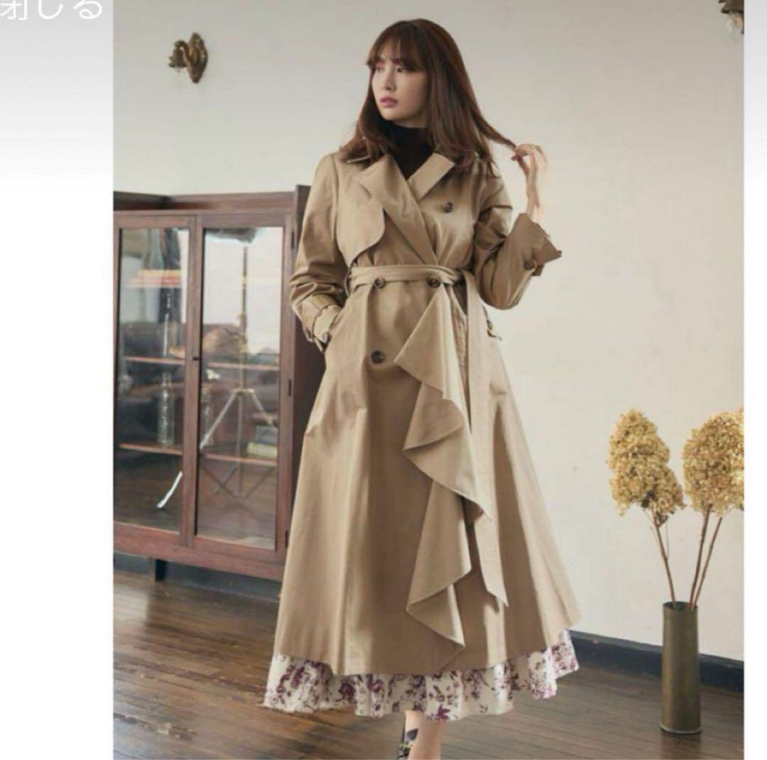Gaba Ruffled Cotton Trench Coat by herlipto