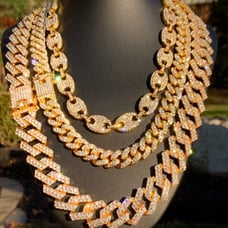 Gold Chain Set 3 Chains Iced Out 16-24