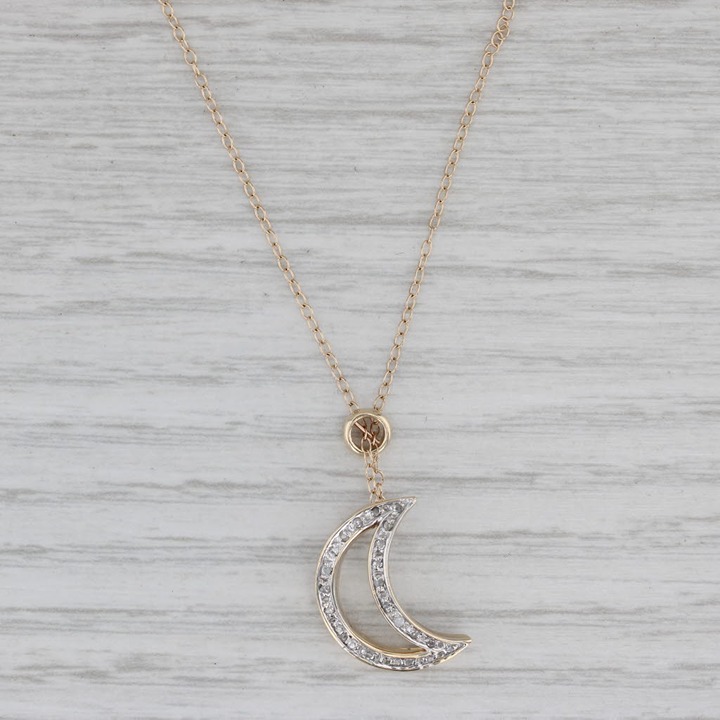 Diamond Crescent Pendant Necklace 17.5 Cable Chain Necklace