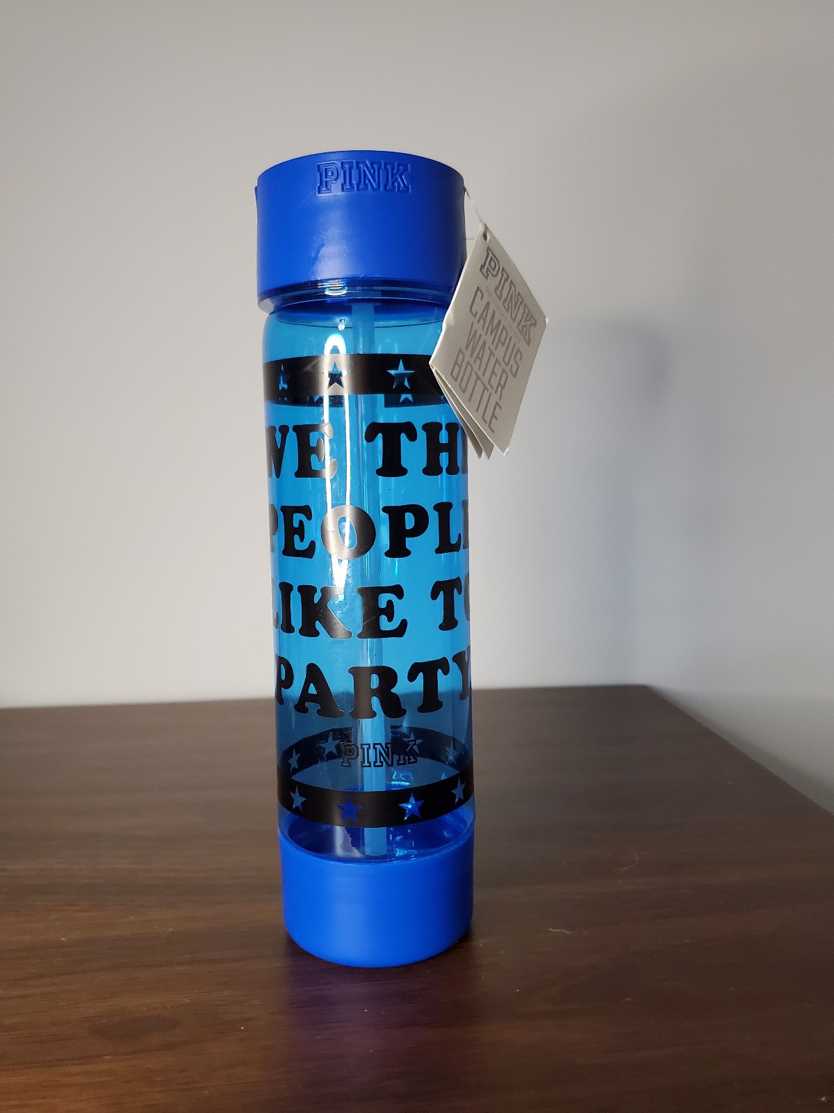 Rare New Victoria’s secret Pink We the people like to party Water Bottle w/straw