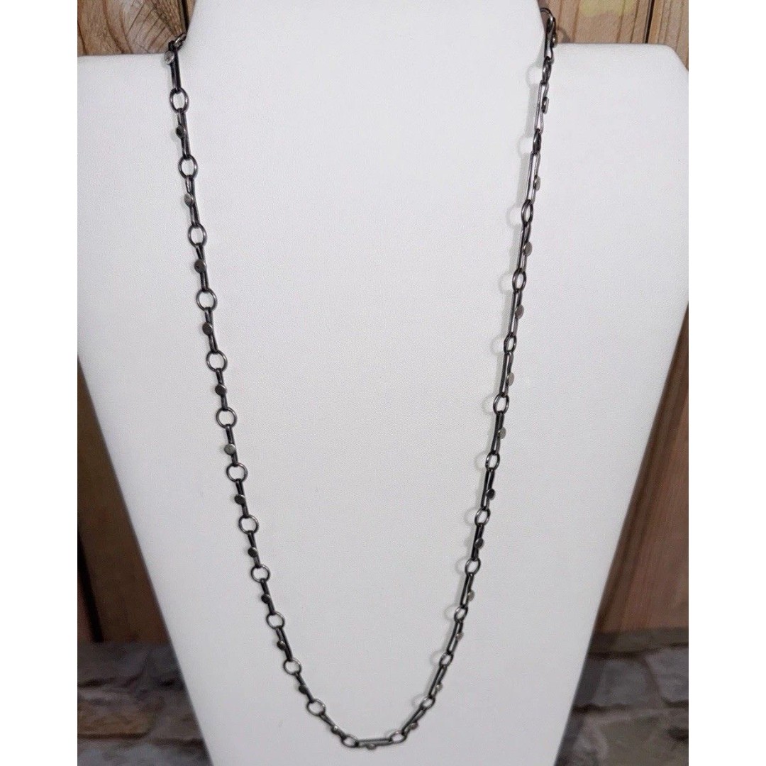 925 Sterling Silver Flat Bar Link Stud O Ring Connector Necklace 24” 15G