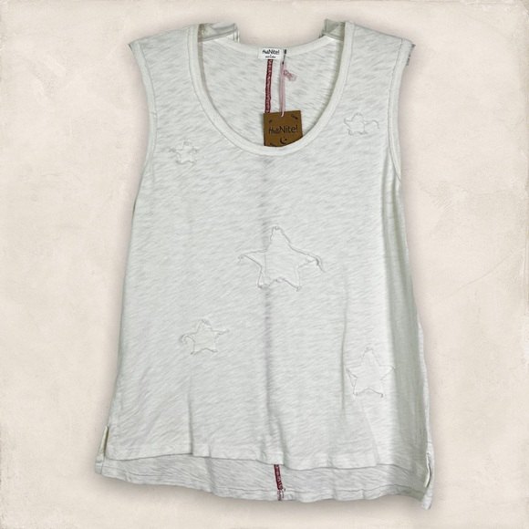 NWT Hello Nite! Revolve Burnout Star Lounge Sleep Tank White Women's Sz S