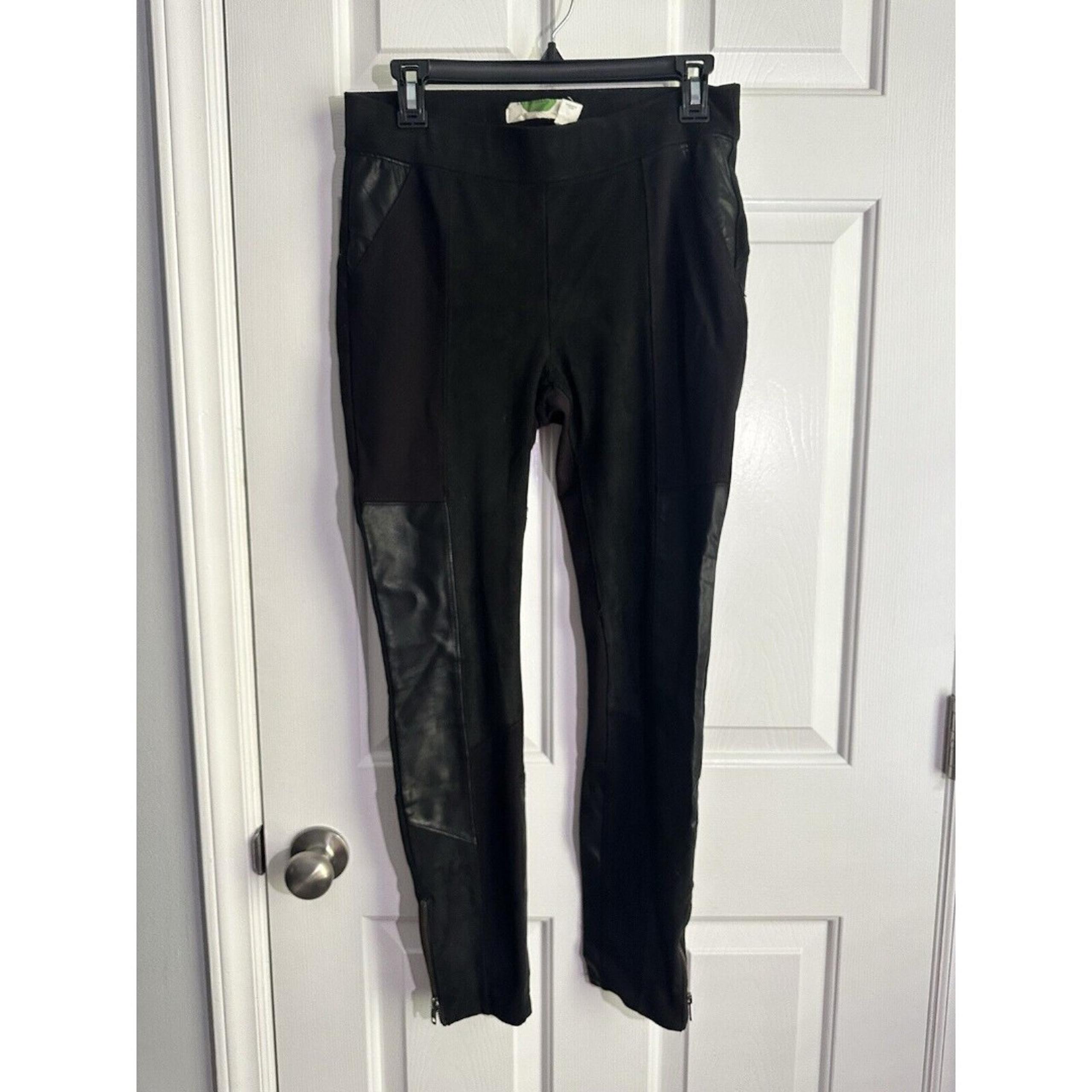 Women’s Anthropologie Black Faux Leather & Suede Leggings Ankle Zippers Size 28