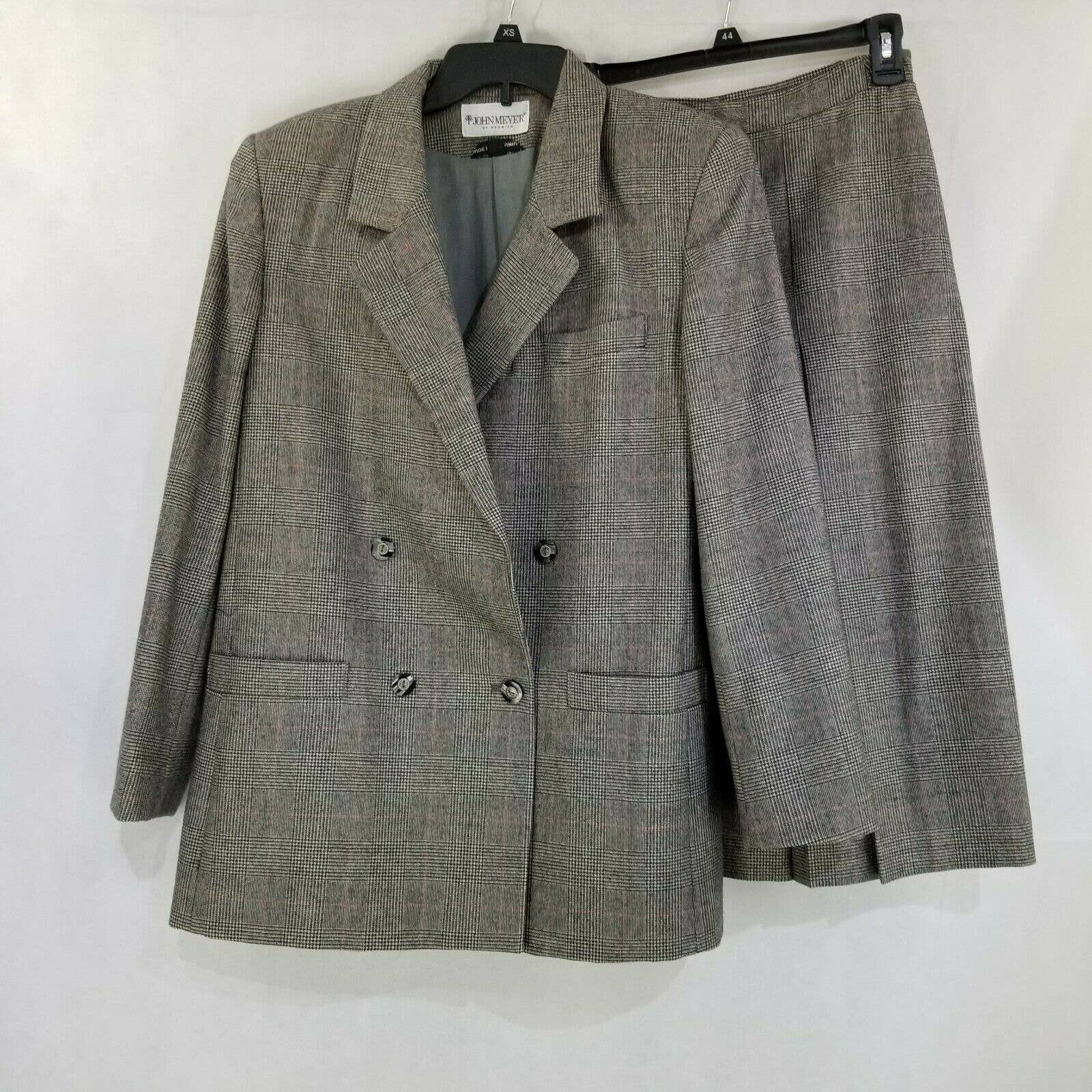 John Meyer Of Norwich Womens Skirt Suit Size 8 Gray Glen Plaid Double Breast