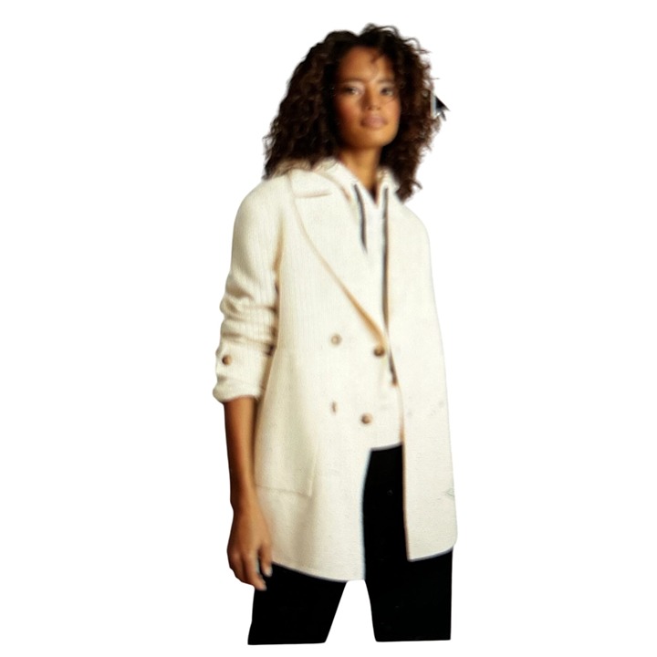 REISS Amber Oversized Coat Wool Blend Double Breasted Cream Size 0