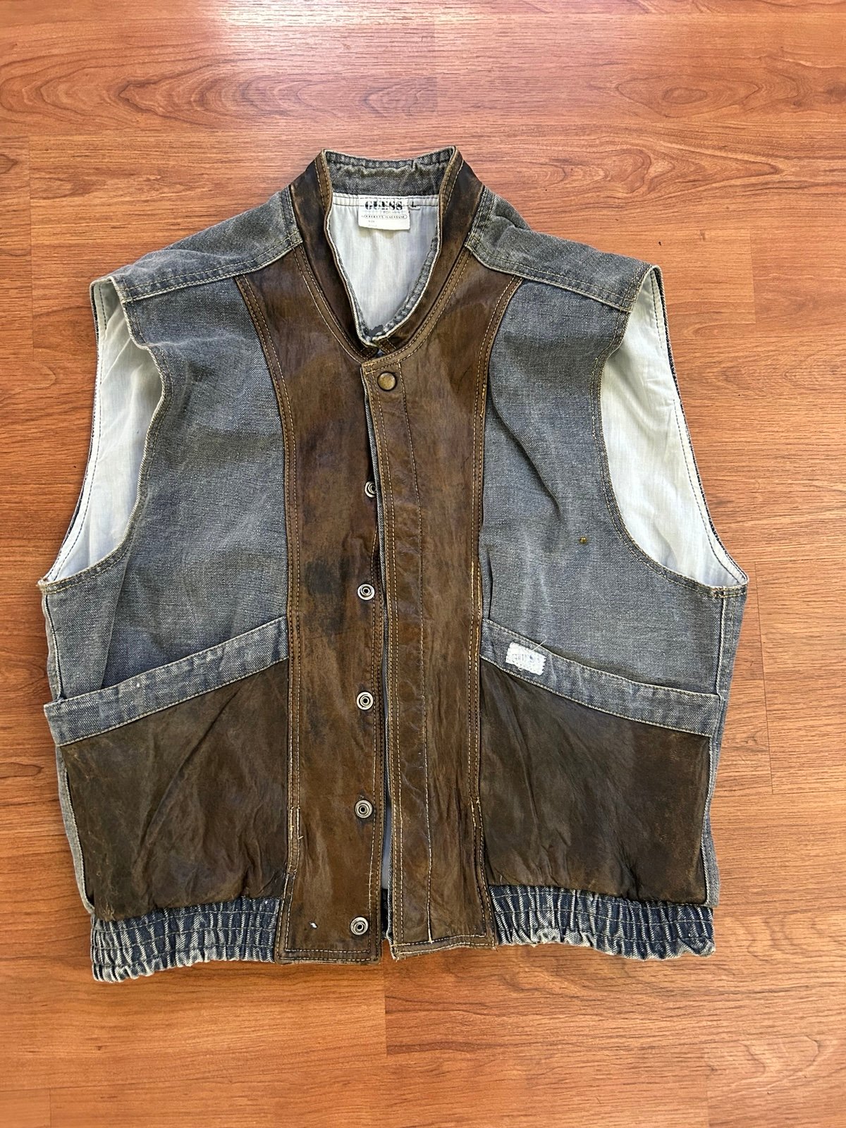 Vintage (Marty Mcfly) & (Just One Of The Guys) Guess Denim And Leather Vest Sz L