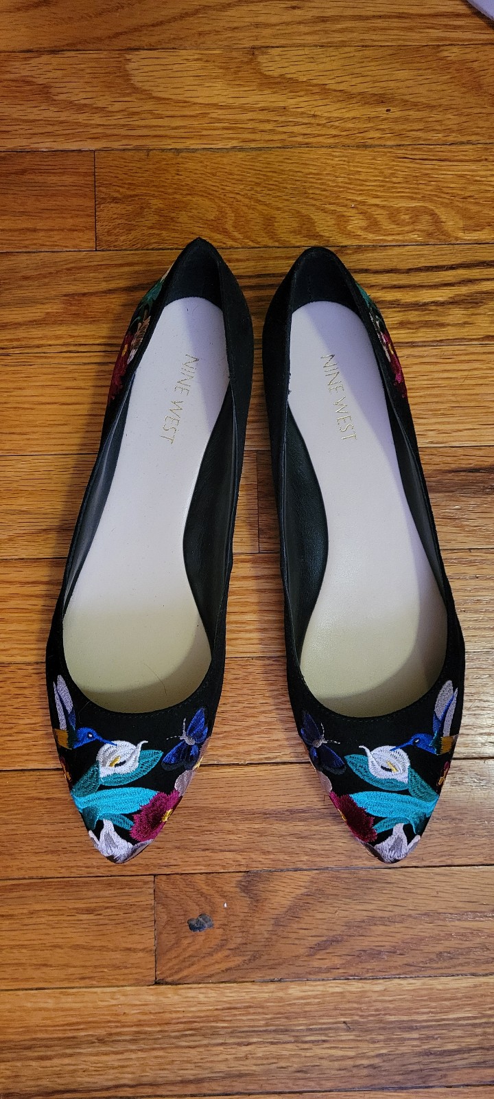 nine west embroidered pointy flats 8.5