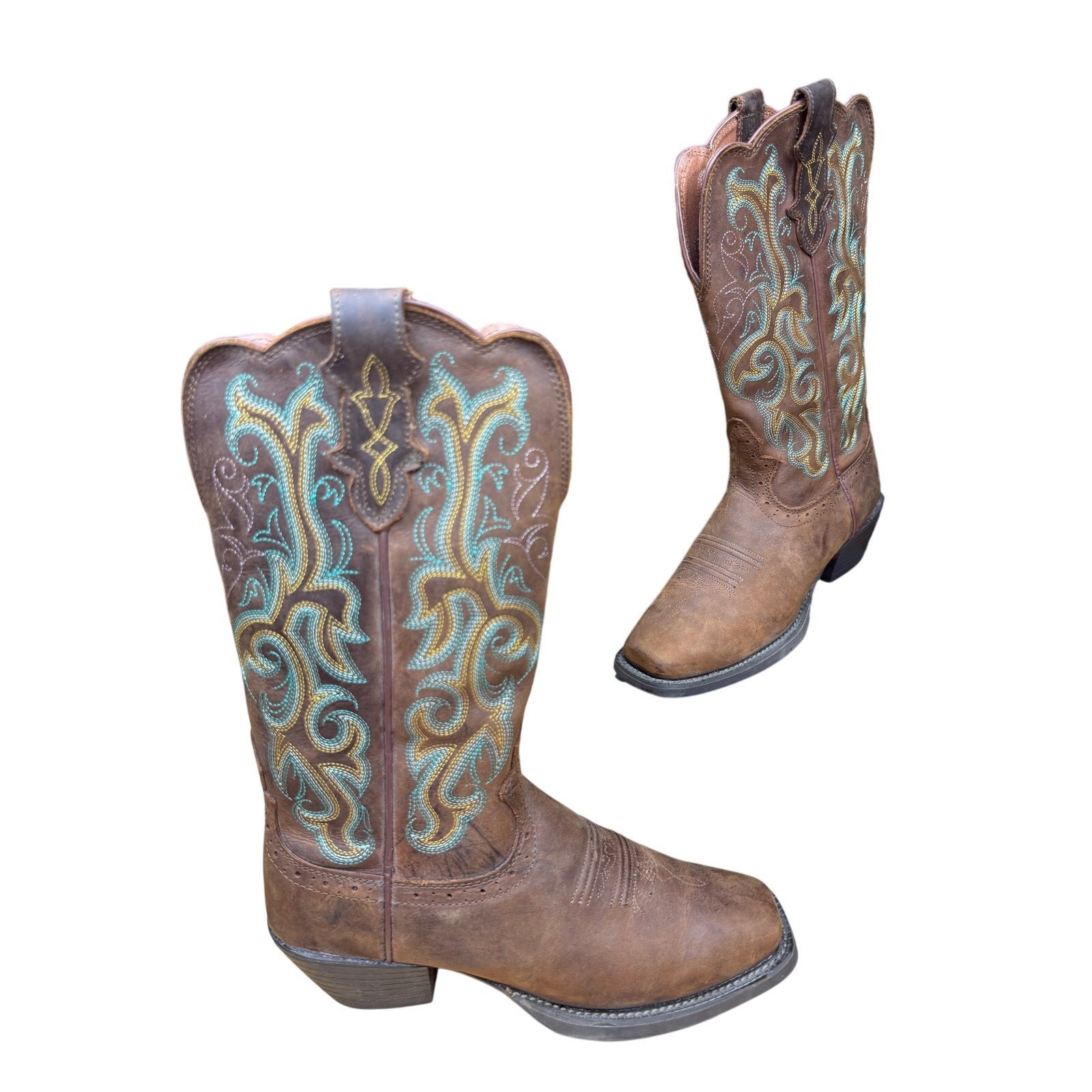 Justin Durant Stampede Leather Stitch Western Cowboy Boots Shoes L2552 Womens 7