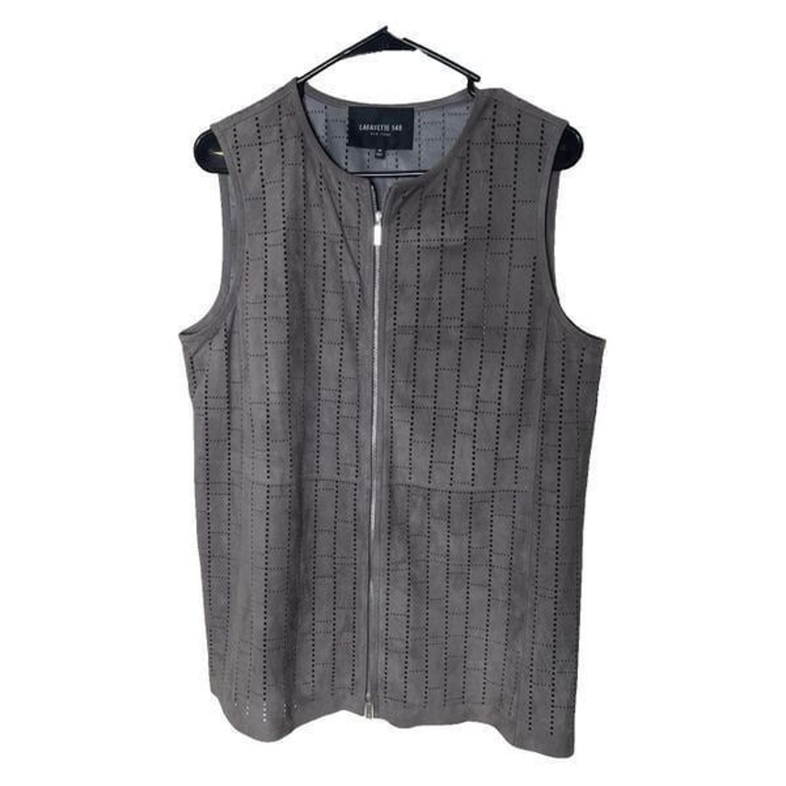 Lafayette 148 New York Size M Suede Leather Vest Zip Perforated Womens