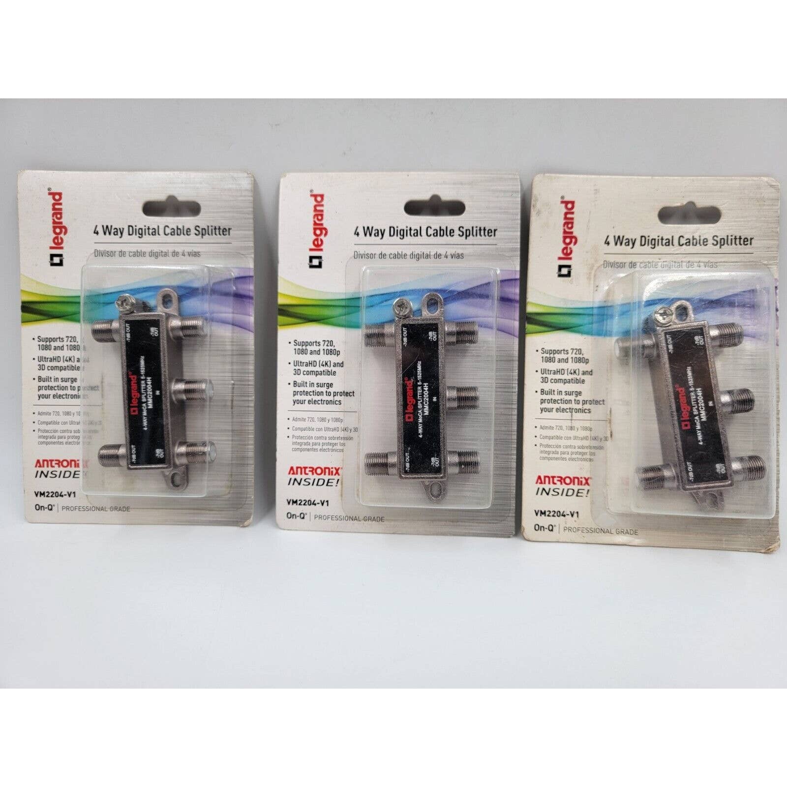 Lot of 3 Legrand Home Office & Theater 4 Way Coax Video Cable Signal Splitter TV Lot of 3 Legrand Home Office & Theater 4 Way Coax Video Cable Signal Splitter TV