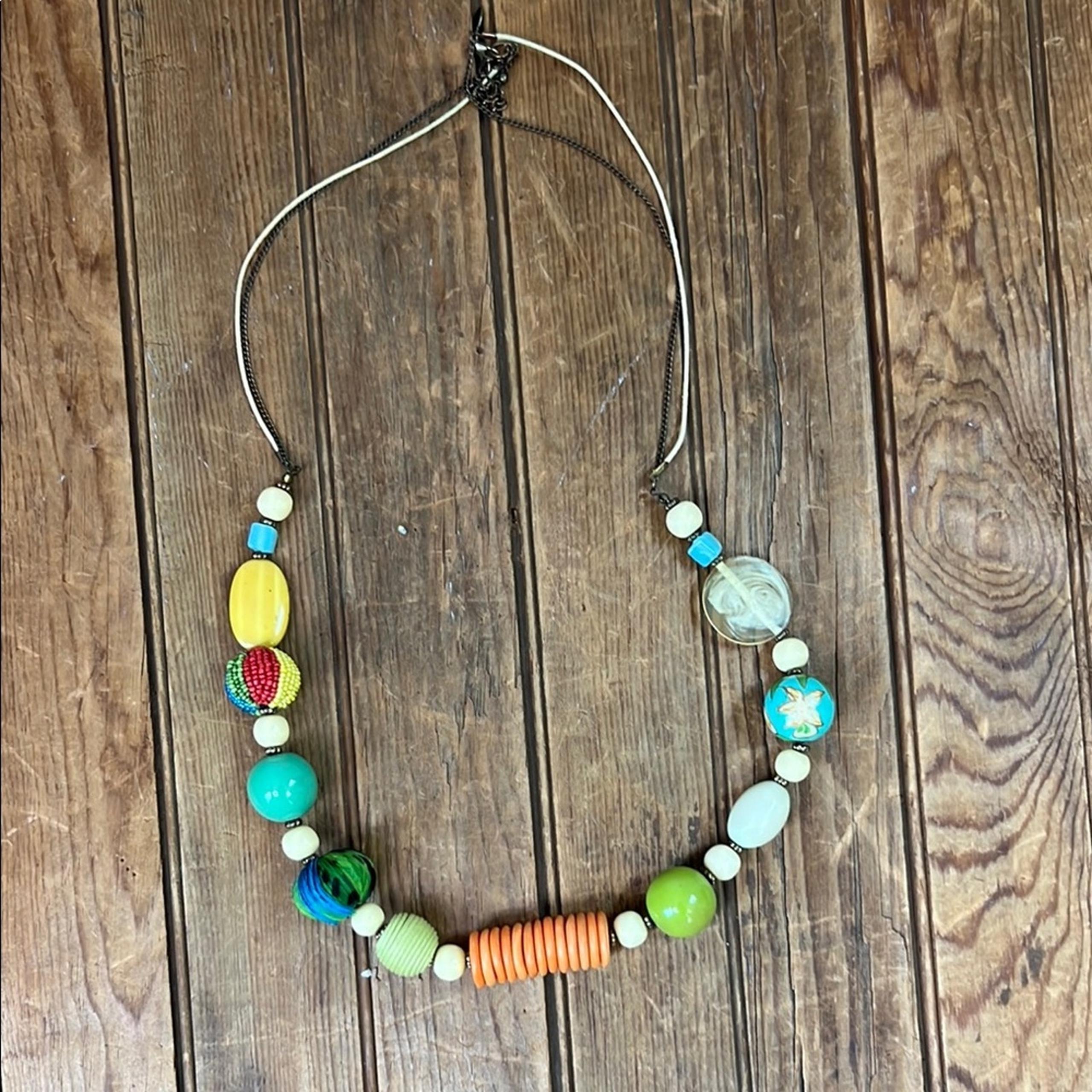 Vintage 80s chunky long, Colorful Beaded Necklace from Aldo