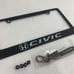 Honda civic black license plate frame with leather Keychain and valve stem caps