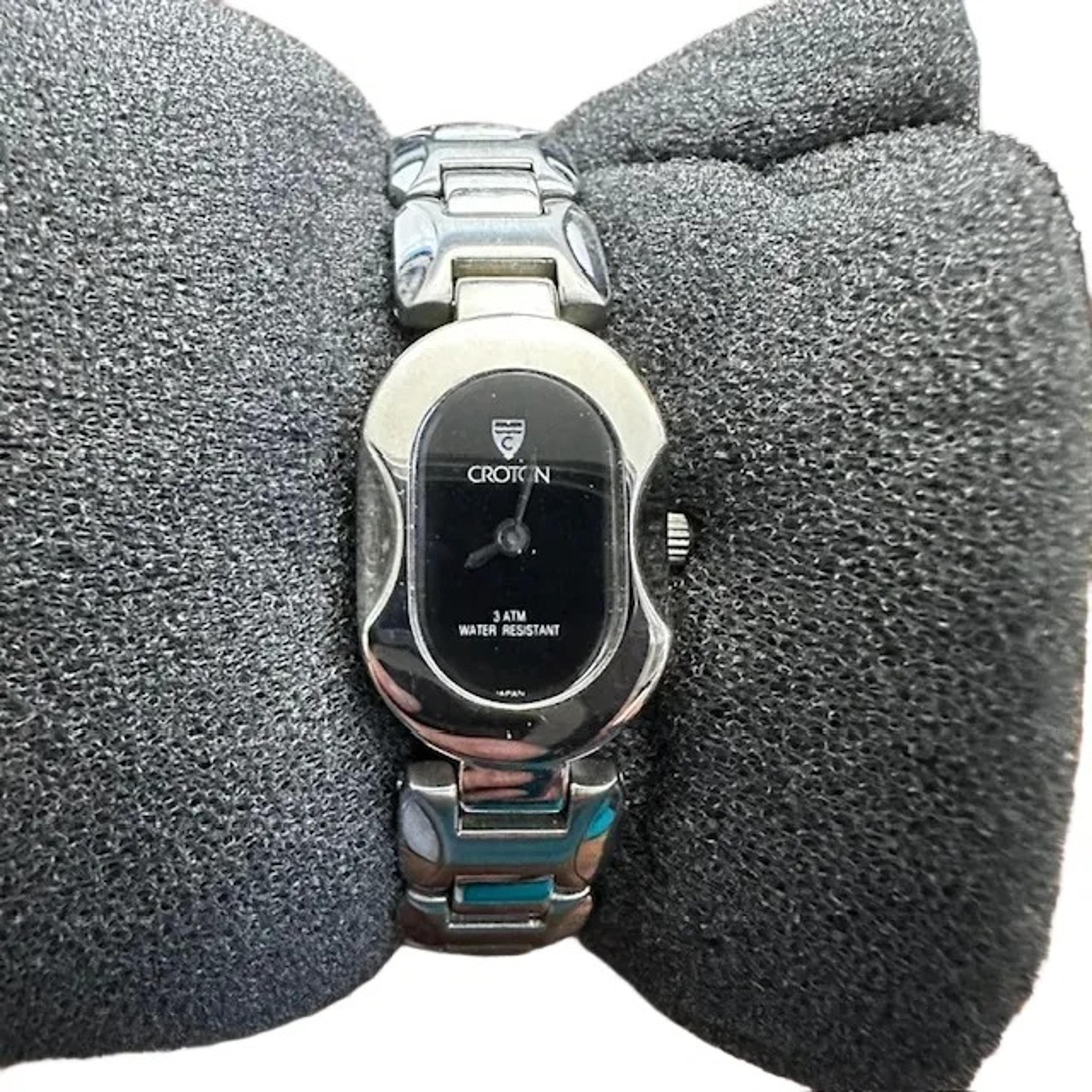 CROTON Ladies Watch - Black Oval Face Stainless Steel Bracelet Band Clasp