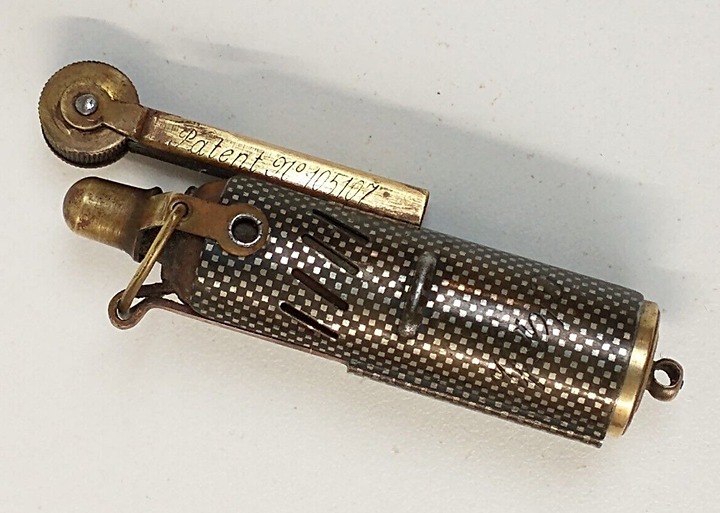 IMCO CHROME BRASS TRENCH LIGHTER Made In Austria Patent 105107 RARE Diamond Ptrn
