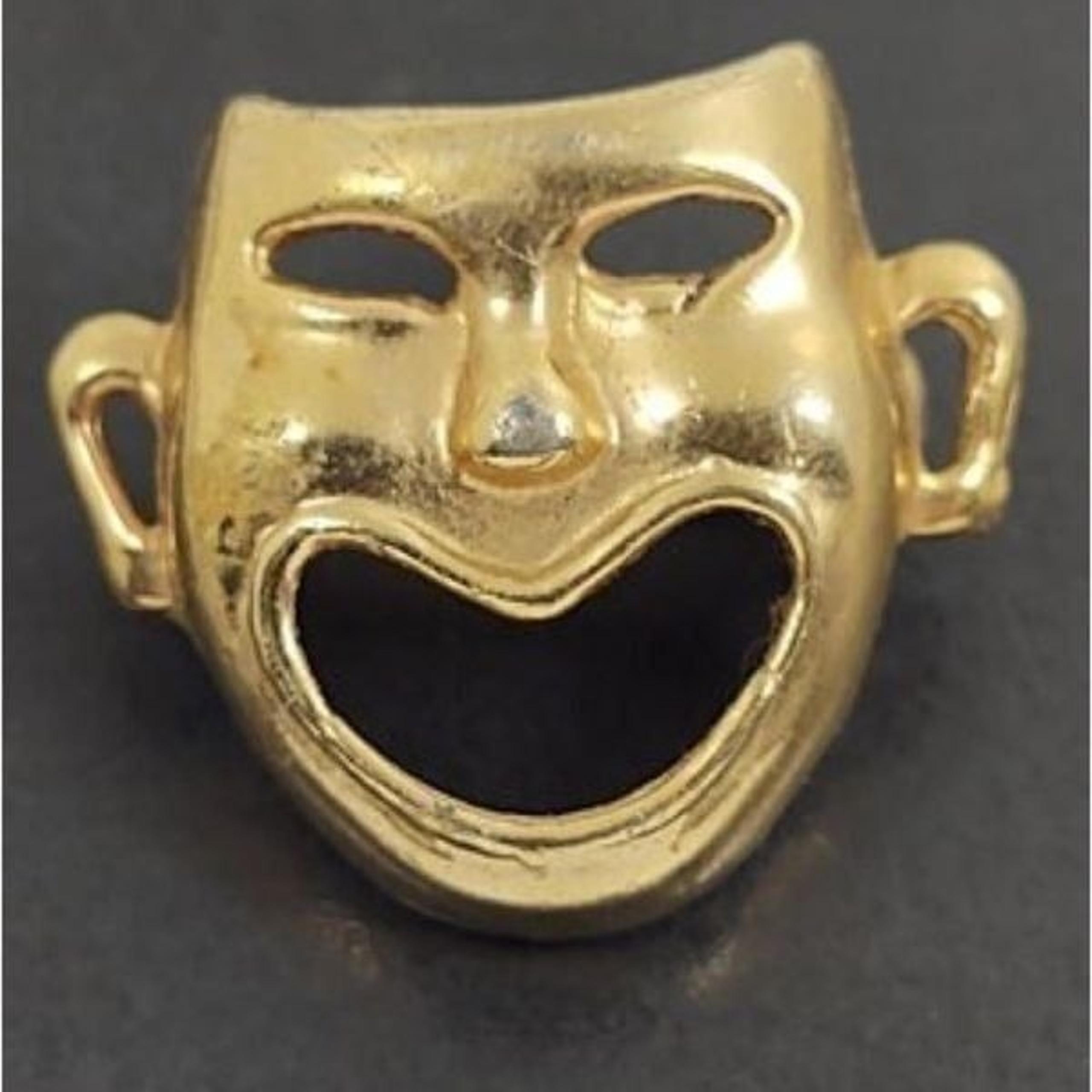 Vintage Gold tone Metal Brooch/Pin Drama Theatre Mask. Unisex.