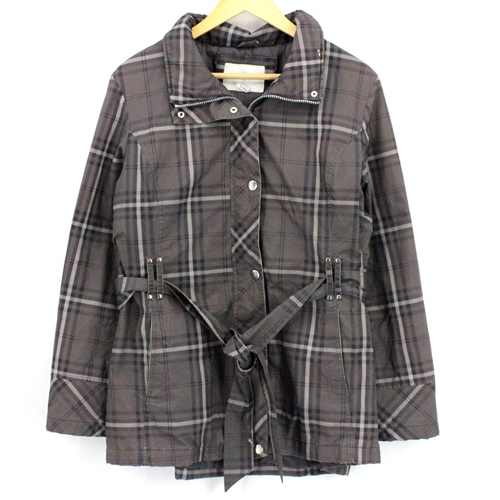 Jaclyn Smith Plaid Jacket Coat Women's Gray Casual Outdoor With Belt Size XL