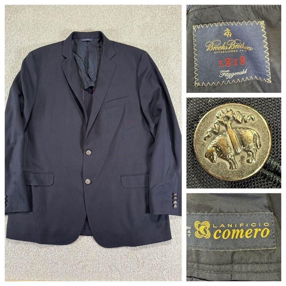 Brooks Brothers 1818 Fitzgerald Navy Blue & Metal Button Sportcoat 46L Blazer