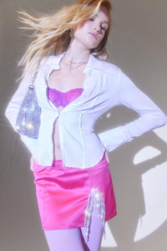 UO satin pink diamanté jeweled mini skirt never worn