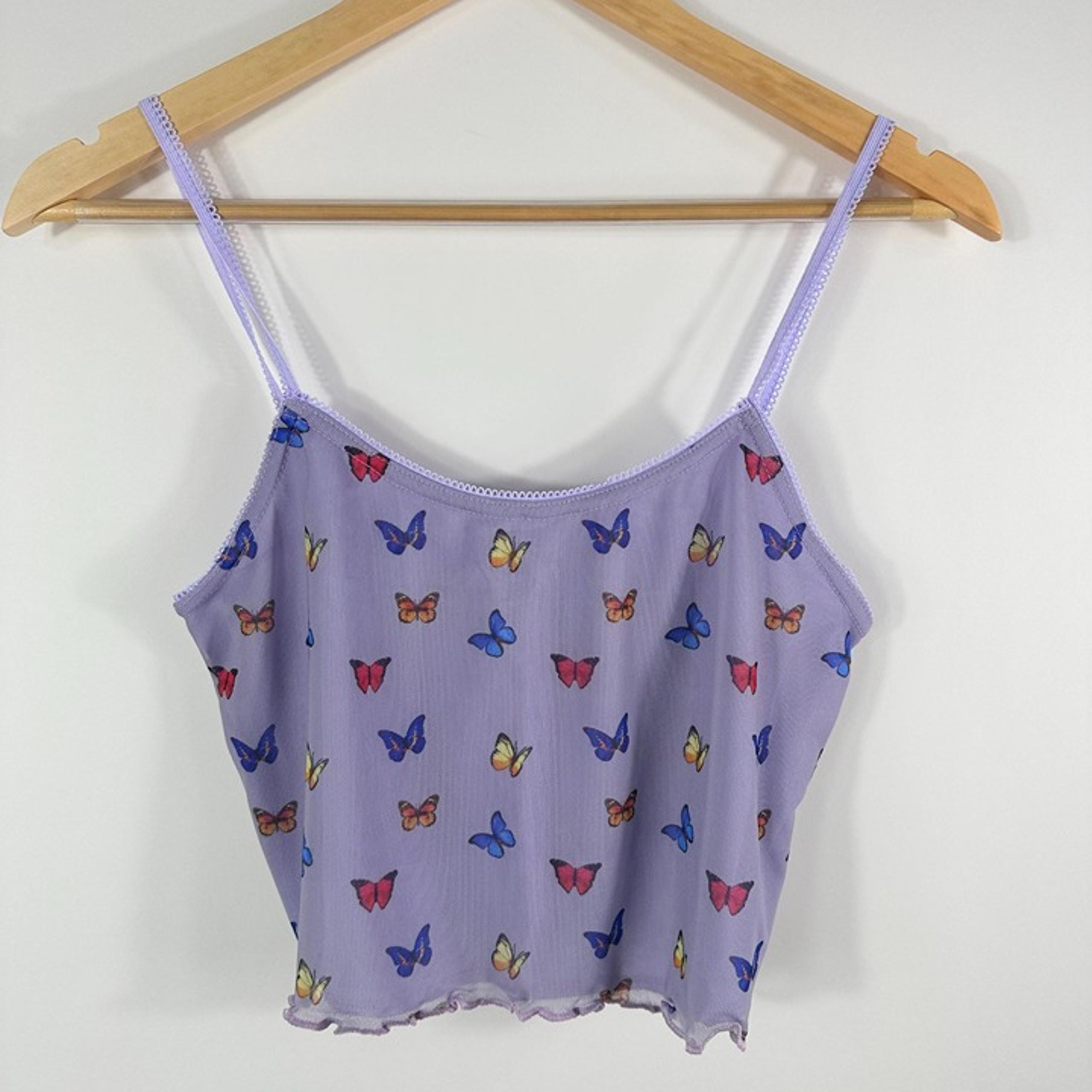 Daisy Street Women Y2K Spaghetti Strap Crop Top Sz L Butterfly Purple