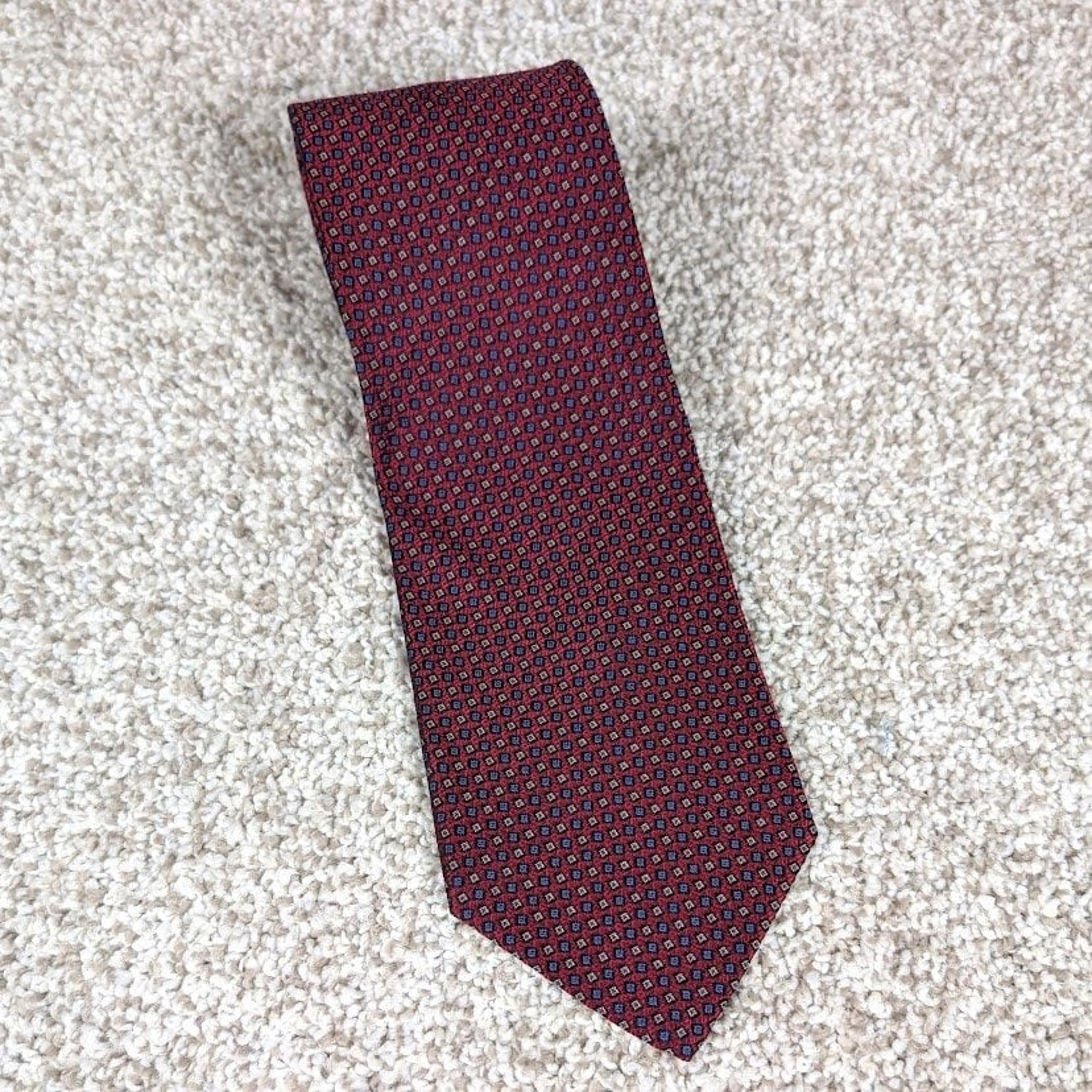 Barneys New York Necktie Burgundy Geometric Pattern Silk Business