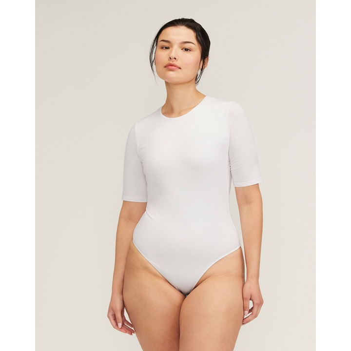 Everlane Womens The Short-Sleeve Crew Neck Bodysuit White Thong XS
